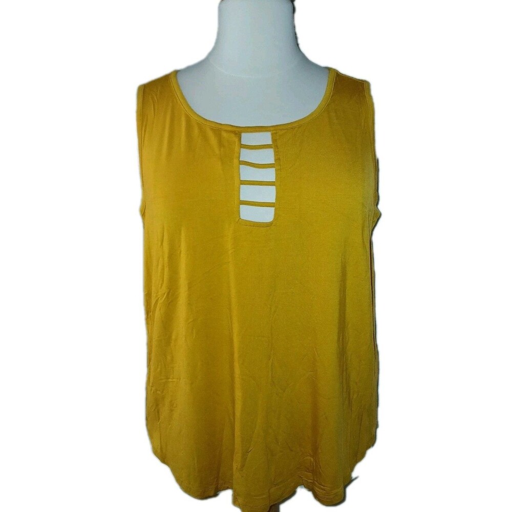 NWT ASHLEY STEWART Womens 26/28 Cut-Out Sleeveless Stretchy Tank Top Solid Gold